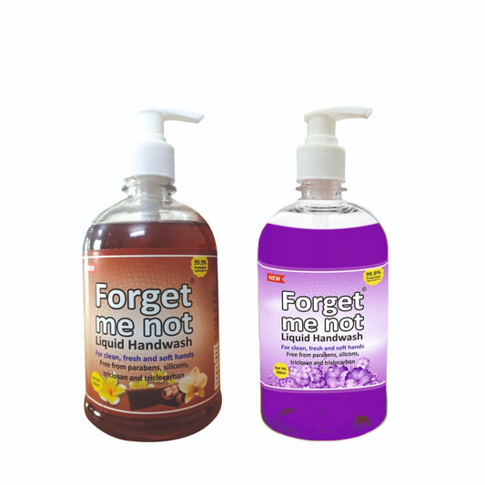 Forget Me Not Sandalwood & Lavender Liquid Handwash | For Clean, Fresh & Soft Hands | No Synthetic Colors, Triclosan, Triclocarban, Paraben & Sulphate | 500ML Each (Pack of 2) | Gentle & Refreshing