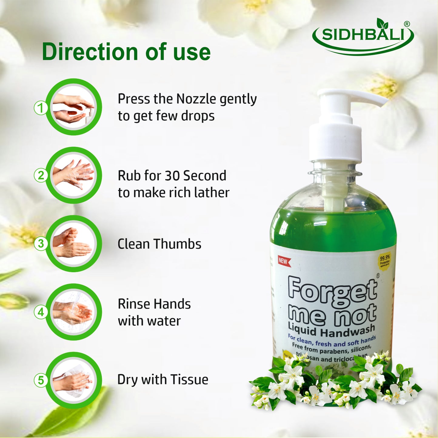 Forget Me Not Liquid Jasmine Handwash | No Synthetic Colors, Triclosan, Triclocarban, Paraben & Sulphate | 500ML Each (Pack of 2) | Gentle & Refreshing Clean