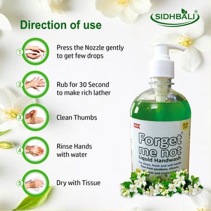 Forget Me Not Liquid Jasmine Handwash | No Synthetic Colors, Triclosan, Triclocarban, Paraben & Sulphate | 500ML Each (Pack of 1) | Gentle & Refreshing Clean