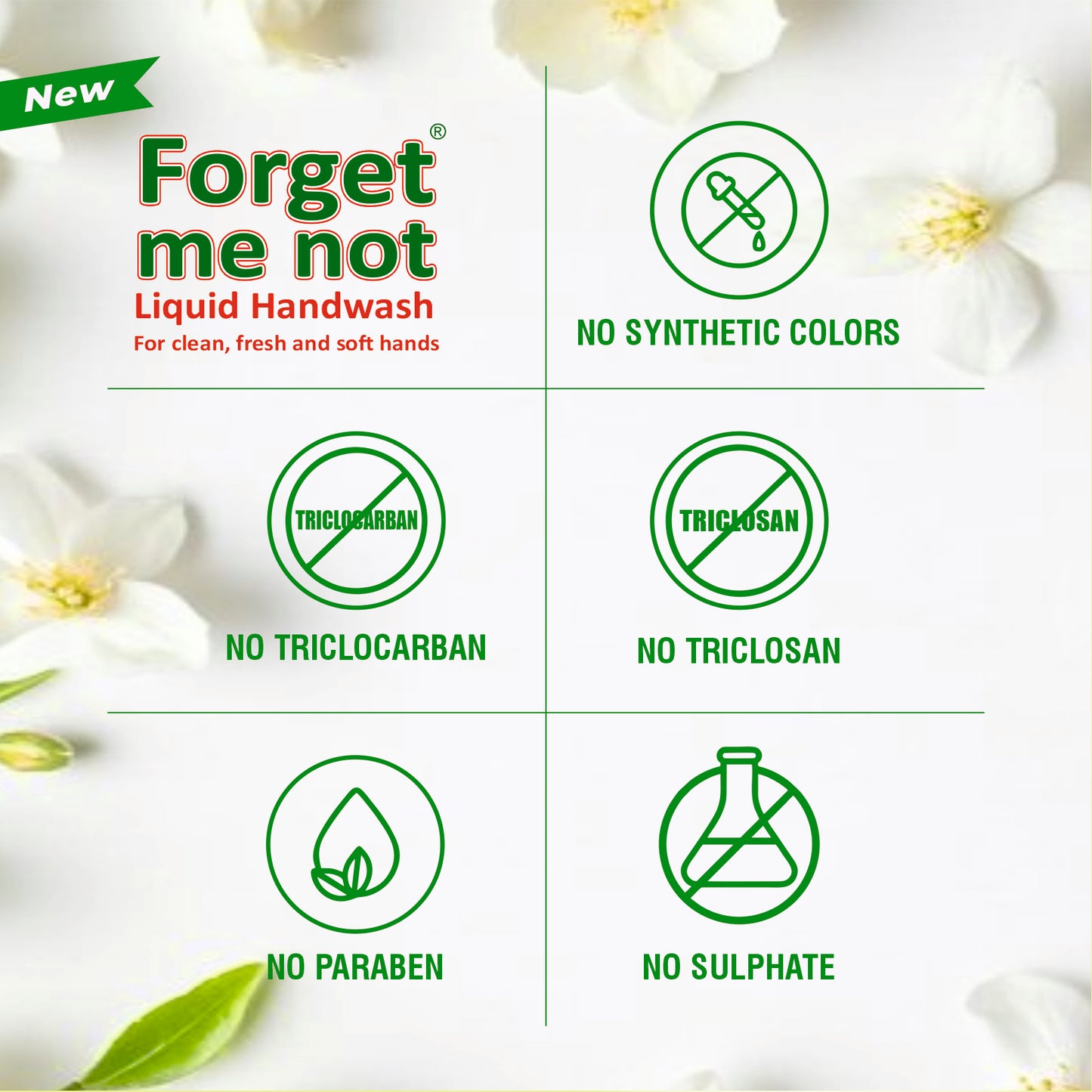 Forget Me Not Liquid Jasmine Handwash | No Synthetic Colors, Triclosan, Triclocarban, Paraben & Sulphate | 500ML Each (Pack of 1) | Gentle & Refreshing Clean