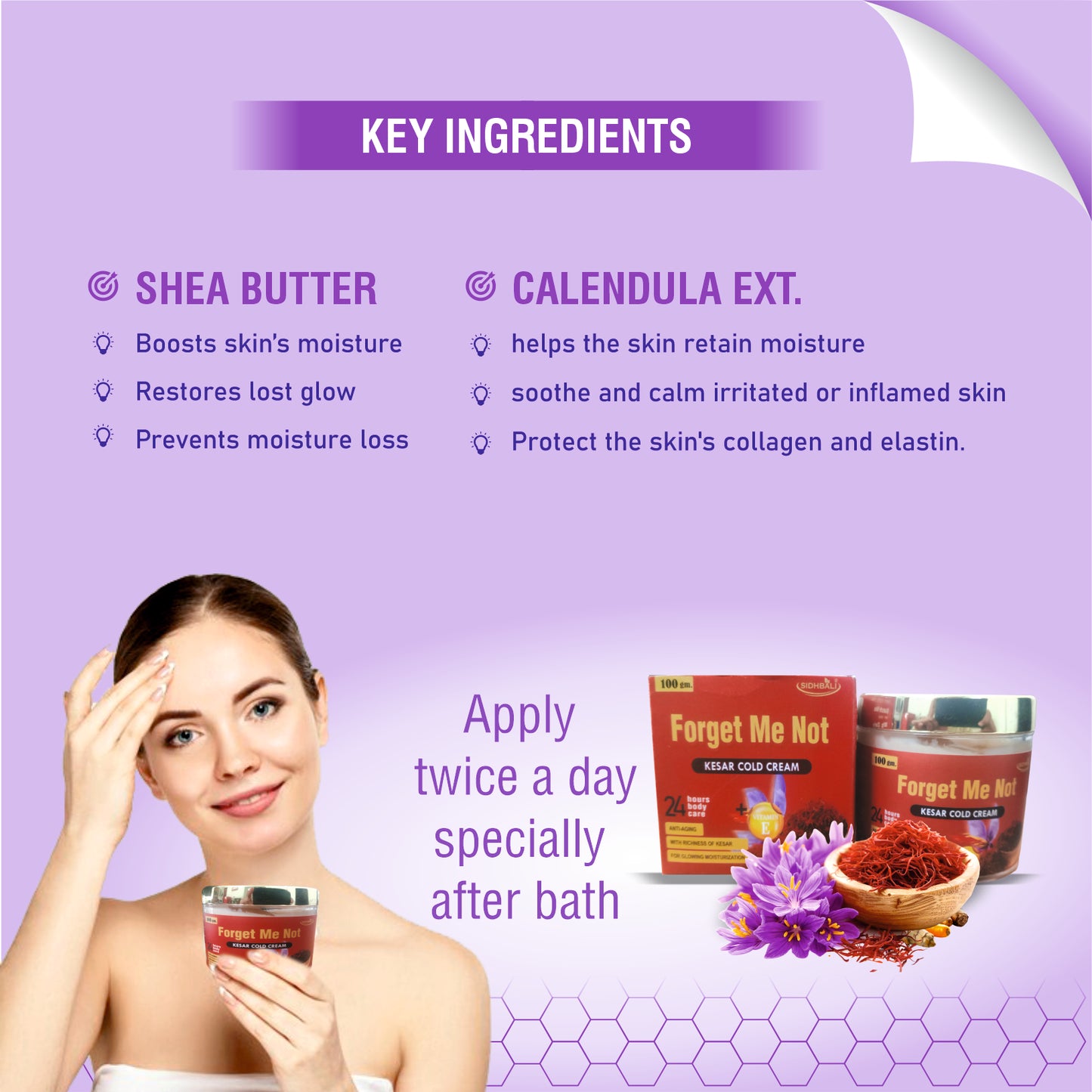 Forget Me Not Kesar Cold Cream | Anti-Aging Body Cream with Richness of Kesar | Lightweight & Non-Greasy | Deep Moisturization for Glowing, Smooth & Plump Skin | 100g I Pack of 1