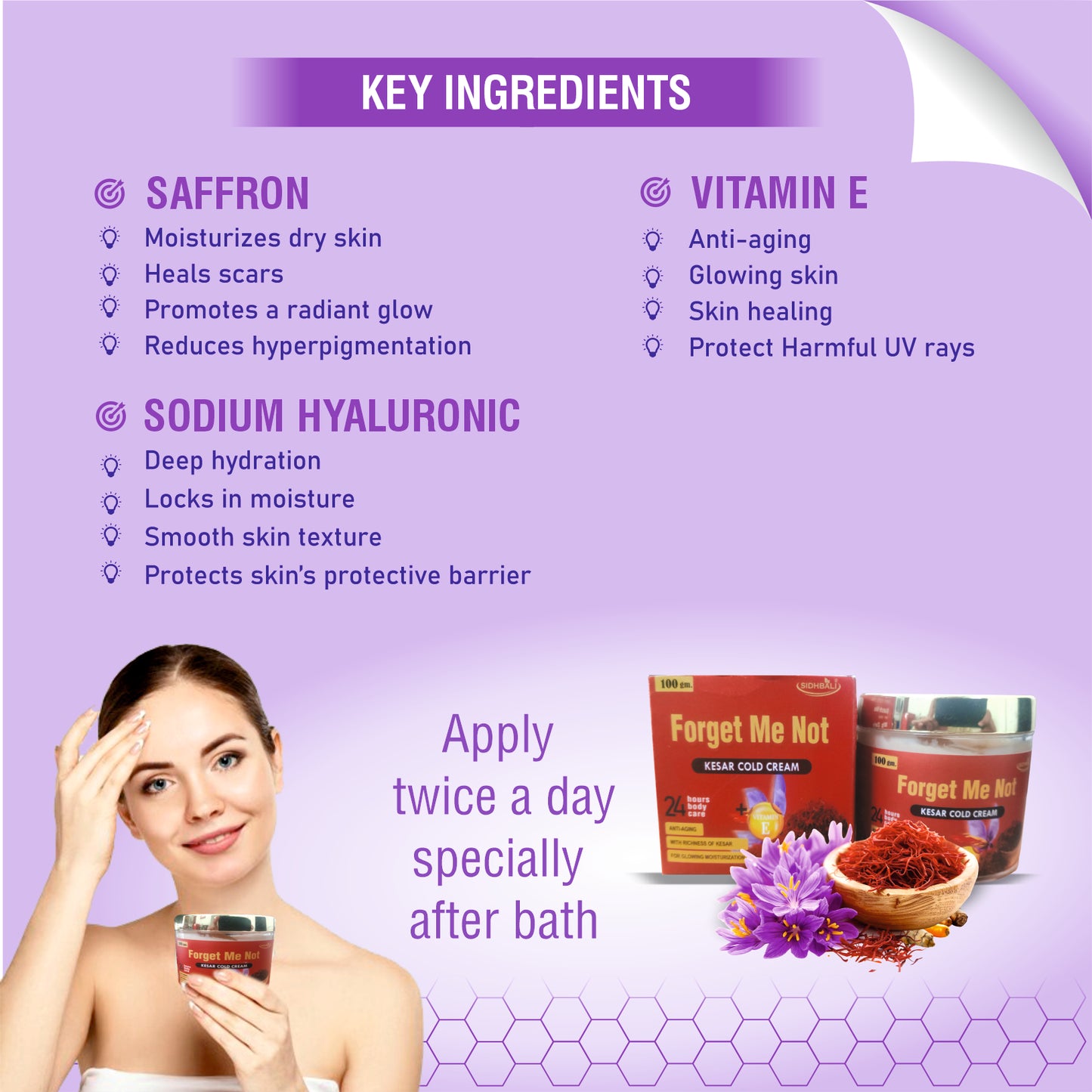 Forget Me Not Kesar Cold Cream | Anti-Aging Body Cream with Richness of Kesar | Lightweight & Non-Greasy | Deep Moisturization for Glowing, Smooth & Plump Skin | 100g I Pack of 1