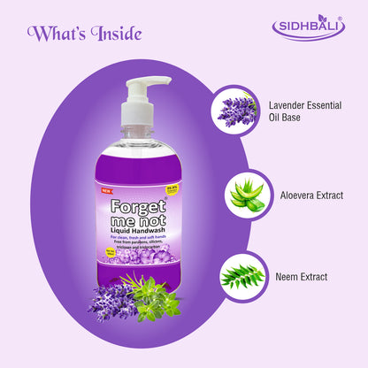 Forget Me Not Liquid Handwash | Lavender & Aloe Vera with Neem Extract | No Synthetic Colors, Triclosan, Triclocarban, Paraben & Sulphate | 500ML Each (Pack of 1) | Gentle & Refreshing