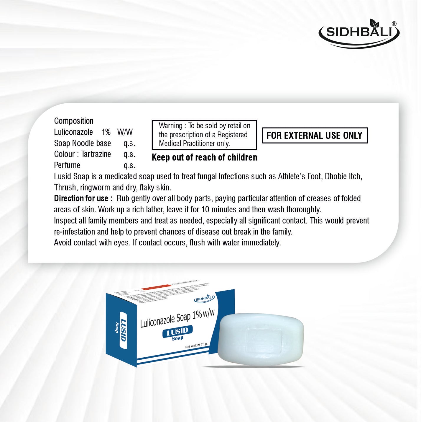 Lusid Luliconazole 1% Soap – 75g | Treats Fungal Infections, Athlete’s Foot, Dhobie Itch, Ringworm, Thrush & Dry, Flaky Skin | Pack of 1