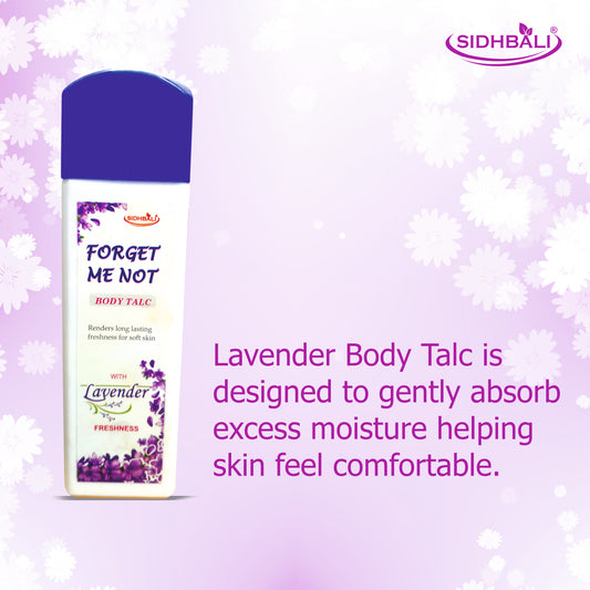 Forget Me Not Lavender Body Talc | Long-Lasting Freshness & Odor Control | Soft & Comfortable Skin | Paraben-Free, Cruelty-Free & 100% Vegan | 100g I Pack of 1