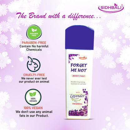 Forget Me Not Lavender Body Talc | Long-Lasting Freshness & Odor Control | Soft & Comfortable Skin | Paraben-Free, Cruelty-Free & 100% Vegan | 100g I Pack of 1
