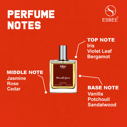 Esbee Parfum De Oud & Merveille Epicee Perfume Set | Luxury Fragrance for Couples | 100ML Each | Long-Lasting Scent with Oud, Floral & Woody Notes | Up to 10-Hour Wear I Pack of 2