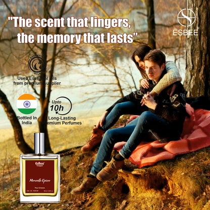 Esbee Parfum De Oud & Merveille Epicee Perfume Set | Luxury Fragrance for Couples | 100ML Each | Long-Lasting Scent with Oud, Floral & Woody Notes | Up to 10-Hour Wear I Pack of 2
