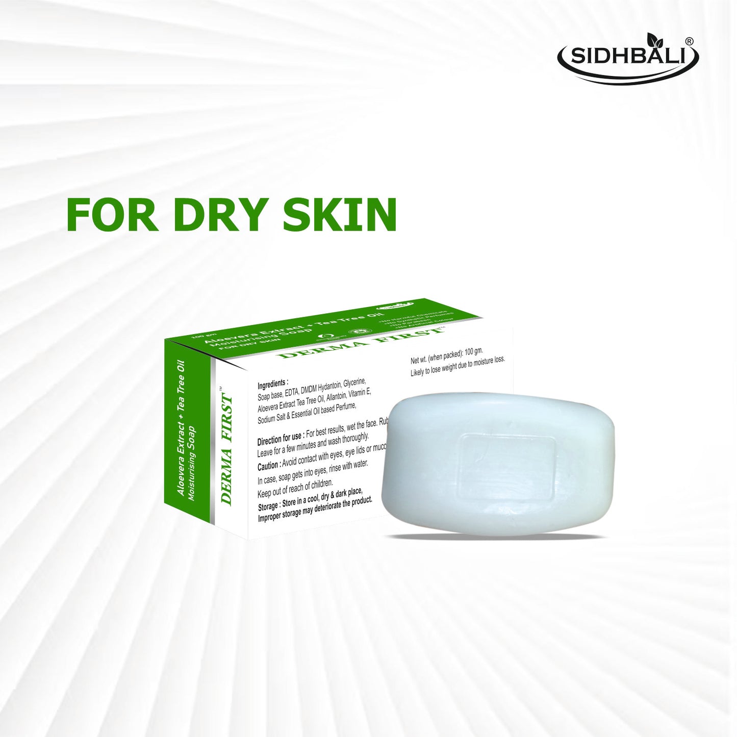 Derma First Aloevera and Tea-Tree Oil Moisturizing Bath Soap Bar | 100g | Skin Hydration and Moisturizing Soap for Dry Skin | Get Glowing & Plump Skin I Pack of 1