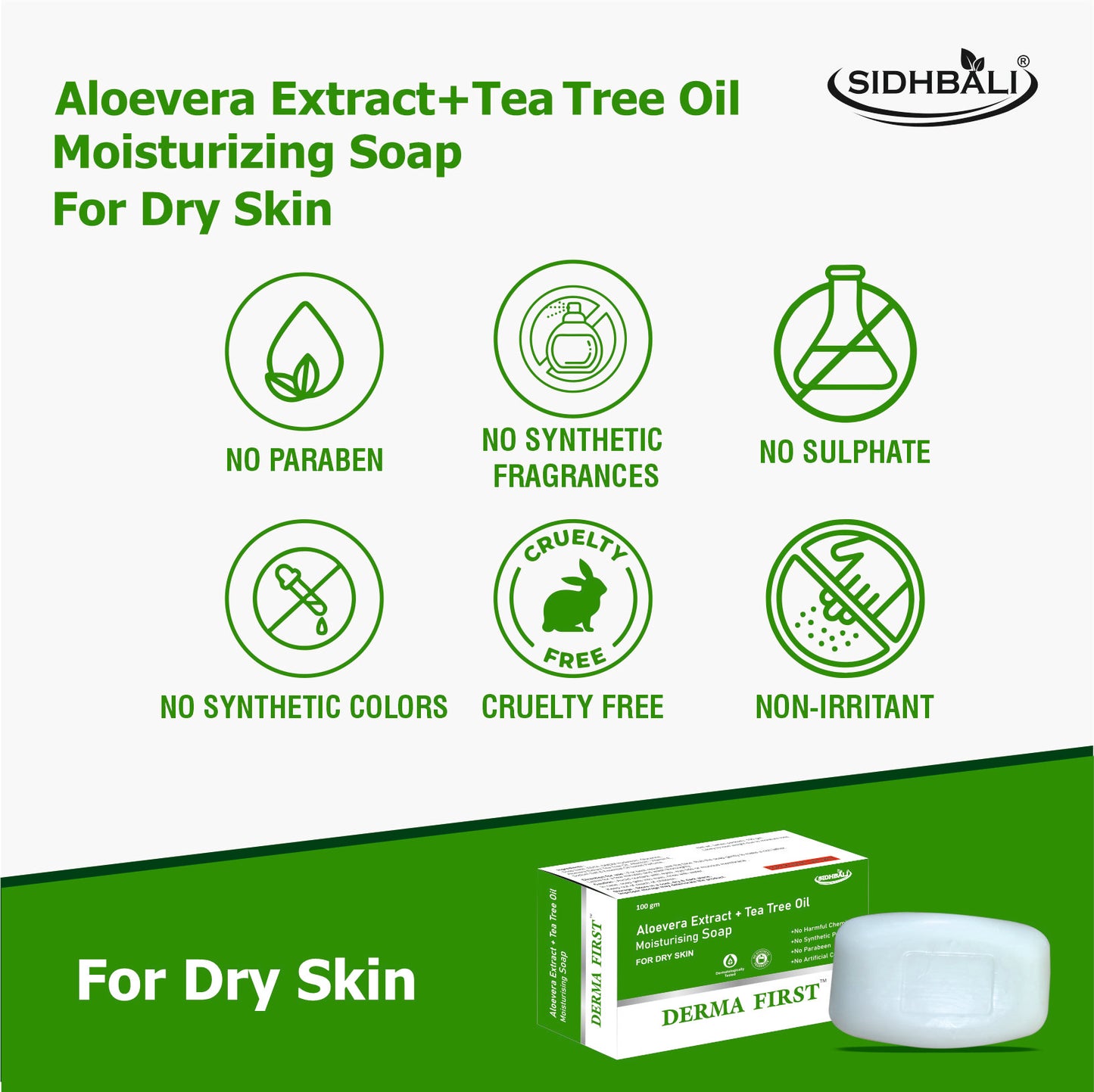 Derma First Aloevera and Tea-Tree Oil Moisturizing Bath Soap Bar | 100g | Skin Hydration and Moisturizing Soap for Dry Skin | Get Glowing & Plump Skin I Pack of 1