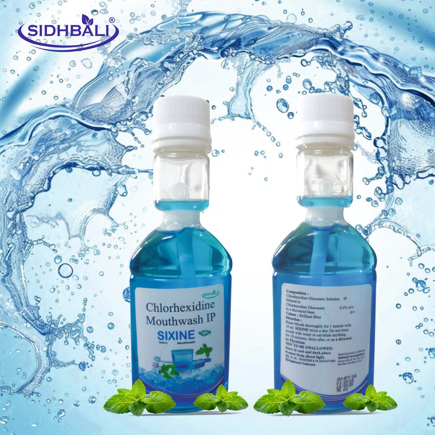 Sidhbali Sixine Chlorhexidine Mouthwash IP | No Alcohol | No Burning Sensation | No SLS & Paraben | Long Lasting Freshness | Removes 99.9% Germs | Gentle Oral Care