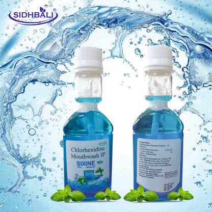 Sidhbali Sixine Chlorhexidine Mouthwash IP | No Alcohol | No Burning Sensation | No SLS & Paraben | Long Lasting Freshness | Removes 99.9% Germs | Gentle Oral Care