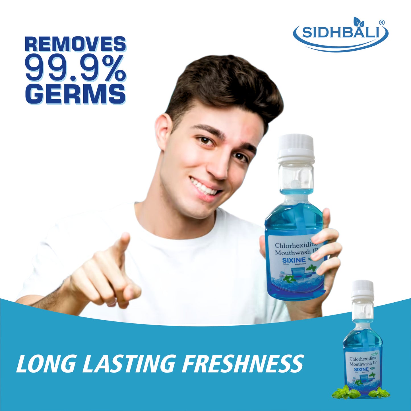 Sidhbali Sixine Chlorhexidine Mouthwash IP | No Alcohol | No Burning Sensation | No SLS & Paraben | Long Lasting Freshness | Removes 99.9% Germs | Gentle Oral Care