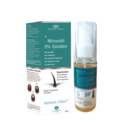 Derma First Minoxidil 5% Solution | Hair Regrowth Treatment for Men | Reactivates Hair Follicles | No Parabens & Sulphate | Promotes Thicker & Fuller Hair | 50ml I Pack of 1