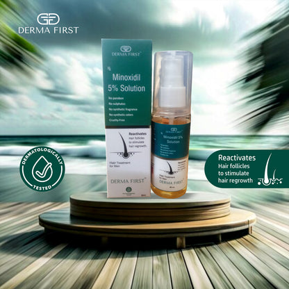 Derma First Minoxidil 5% Solution | Hair Regrowth Treatment for Men | Reactivates Hair Follicles | No Parabens & Sulphate | Promotes Thicker & Fuller Hair | 50ml I Pack of 1