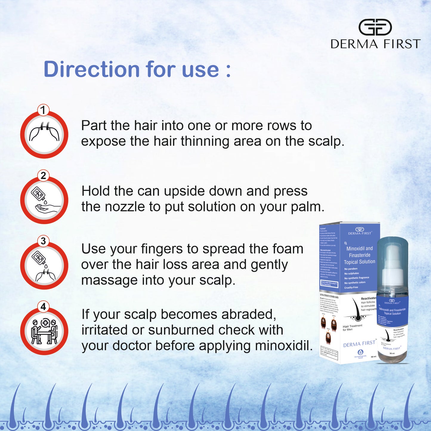 Derma First Minoxidil & Finasteride Topical Solution | Hair Regrowth Treatment For Men | Reactivates Hair Follicles & Boosts Hair Growth | Repairs Damaged Hair & Increases Hair Density | 50ml I Pack of 1