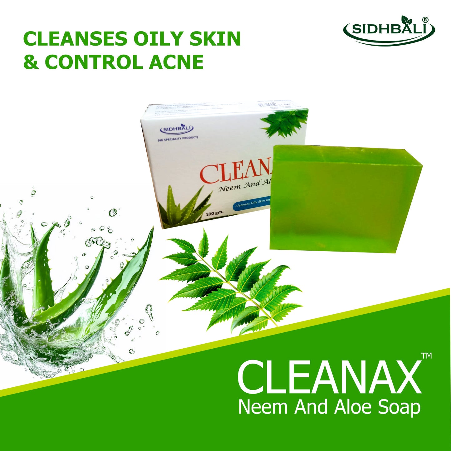 Sidhbali Cleanax Neem Aloe Vera I 2 X 200 Gram I oil Control & Nourishing Skin I Suitable For All Skin Type I Pack of 2