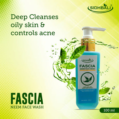 Fascia Neem Face Wash | Deep Cleanses Oily Skin & Controls Acne | Anti-Fungal & Anti-Bacterial | Clears Clogged Pores | Enriched with Neem, Basil & Semal Extract | 100ml