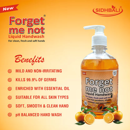 Forget Me Not Liquid Handwash | Orange & Aloe Vera with Neem Extract | No Synthetic Colors, Triclosan, Triclocarban, Paraben & Sulphate | 500ML Each (Pack of 2) | Gentle & Refreshing Clean