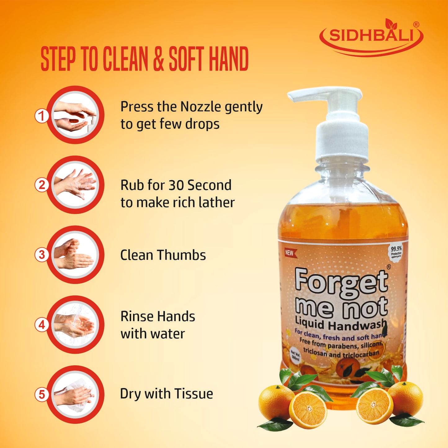 Forget Me Not Liquid Handwash | Orange & Aloe Vera with Neem Extract | No Synthetic Colors, Triclosan, Triclocarban, Paraben & Sulphate | 500ML Each (Pack of 2) | Gentle & Refreshing Clean