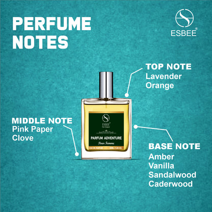 Esbee The Perfum Adventure for Men | Long-Lasting Luxury Fragrance | 50ML | Premium Scent with lavender, Orange, Pink Paper Clove Amber, Vanilla, Sandalwood, Caderwood | Up to 10-Hour Wear I Pack of 1