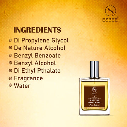 Esbee The Original Parfum Ivory Musk | Unisex Luxury Fragrance | 50ML | Elegant Scent with Bergamot, Neroli, Jasmine, Musk & Cedarwood | Long-Lasting Up to 10 Hours I Pack of 1