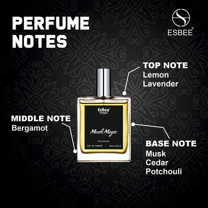 Esbee The Musk Magic for Men | Long-Lasting Luxury Fragrance | 100ML | Premium Scent with Bergamot, Lemon, Lavender, Musk, Cedar & Potchouli | Up to 10-Hour Wear I Pack of 1