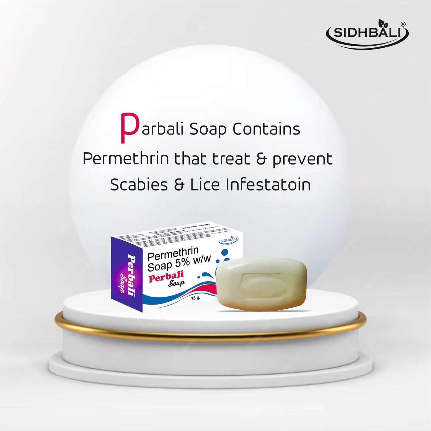 Perbali Permethrin 5% Soap – 75g | Treats & Prevents Scabies & Lice Infestations | Effective Medicated Soap for Skin Protection I Pack of 1