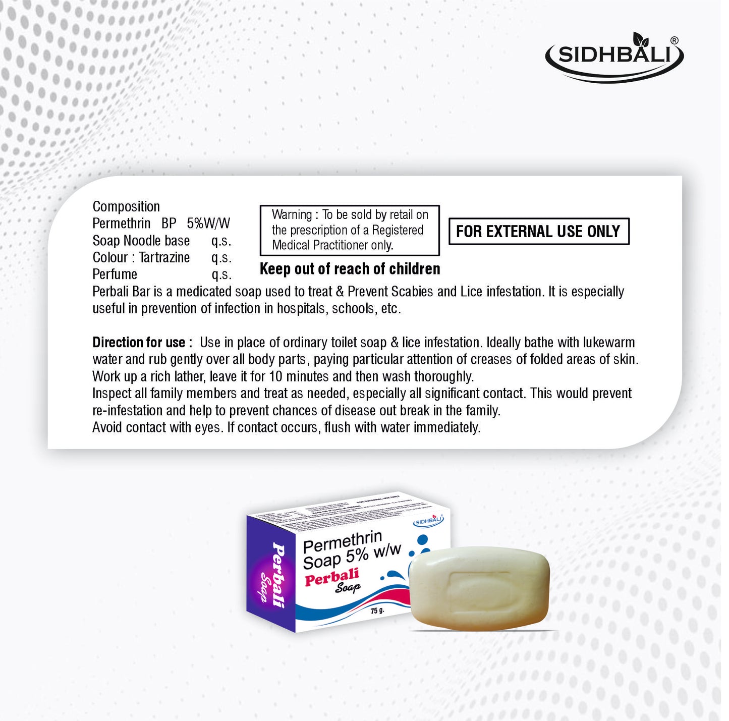 Perbali Permethrin 5% Soap – 75g | Treats & Prevents Scabies & Lice Infestations | Effective Medicated Soap for Skin Protection I Pack of 1