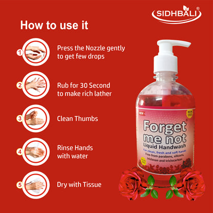 Forget Me Not Liquid Handwash | Rose & Aloe Vera with Neem Extract | No Synthetic Colors, Triclosan, Triclocarban, Paraben & Sulphate | 500ML Each (Pack of 1) | Gentle & Refreshing Clean