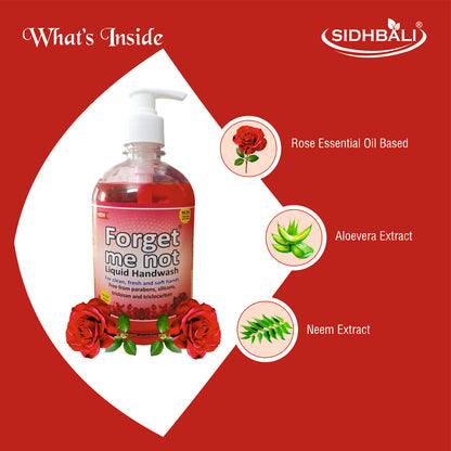 Forget Me Not Liquid Handwash | Rose & Aloe Vera with Neem Extract | No Synthetic Colors, Triclosan, Triclocarban, Paraben & Sulphate | 500ML Each (Pack of 1) | Gentle & Refreshing Clean