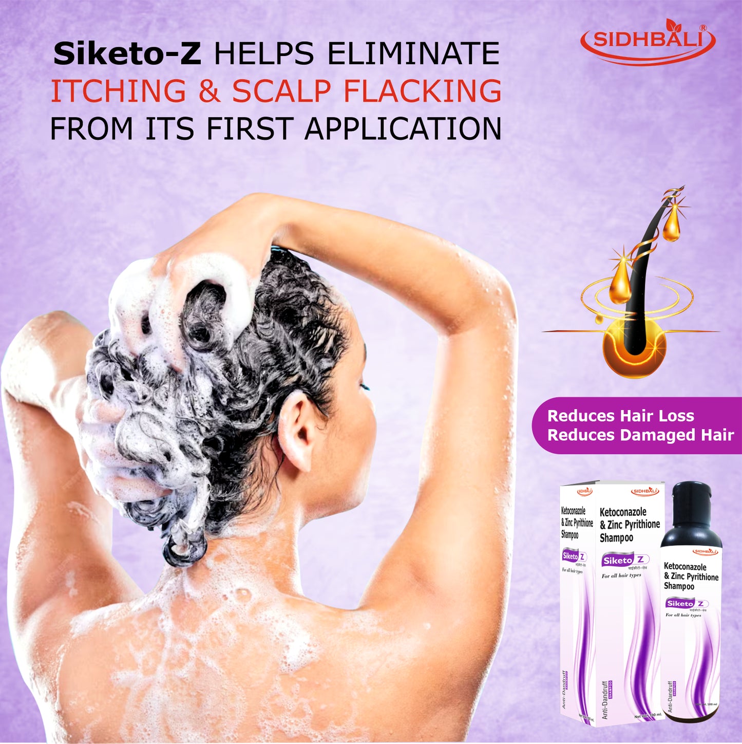 Siketo Z Anti-Dandruff Shampoo – Ketoconazole & Zinc Pyrithione | 100ml | For All Hair Types | Fights Dandruff, Itching & Scalp Flaking | Nourishes Scalp for Healthy, Shiny Hair