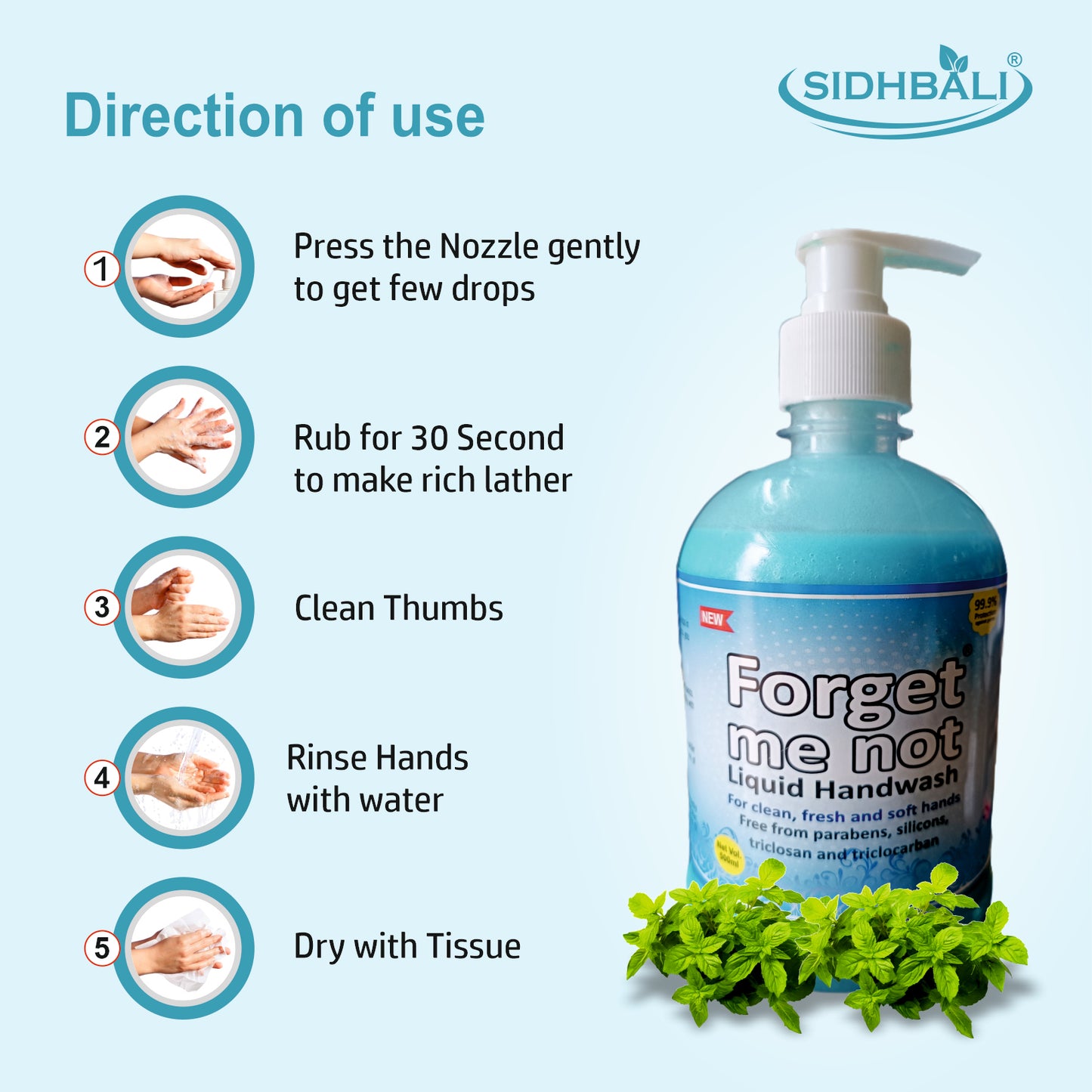 Forget Me Not Tulsi & Orange Liquid Handwash | For Clean, Fresh & Soft Hands | No Synthetic Colors, Triclosan, Triclocarban, Paraben & Sulphate | 500ML Each (Pack of 2) | Gentle & Refreshing