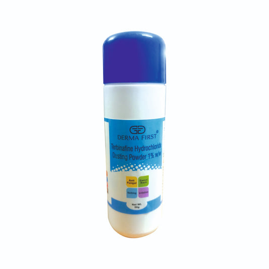 Derma First Terbinafine Hydrochloride 1% Dusting Powder | Anti-Fungal Treatment for Sweat Rash, Itching, Irritation, Redness & Rashes | Expert Skin Solution | 50g I Pack of 1