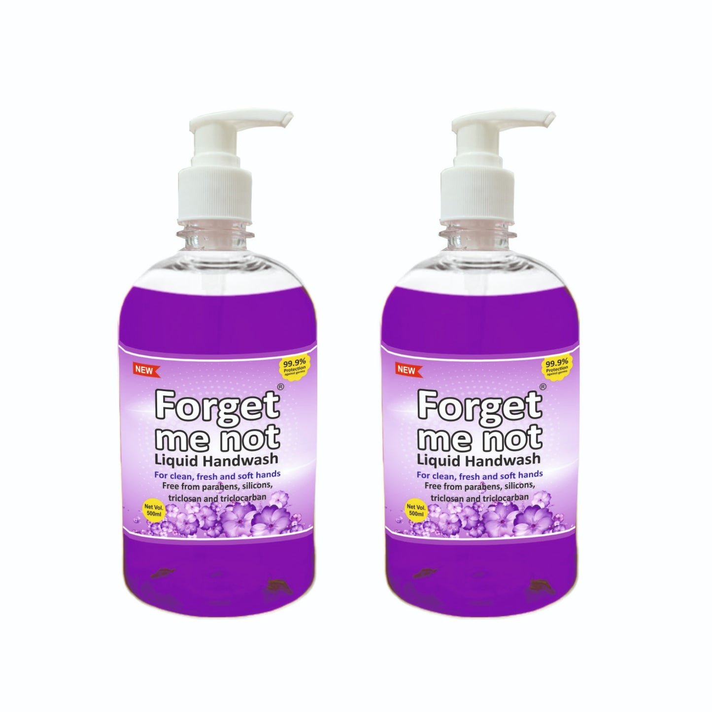Forget Me Not Liquid Handwash | Lavender & Aloe Vera with Neem Extract | No Synthetic Colors, Triclosan, Triclocarban, Paraben & Sulphate | 500ML Each (Pack of 2) | Gentle & Refreshing