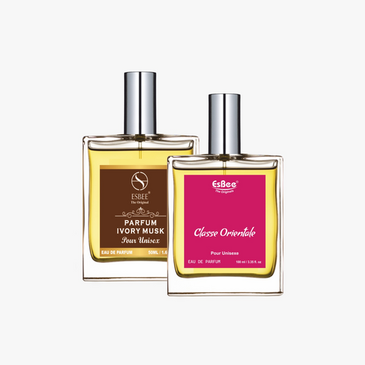 Esbee Ivory Musk & Class Orientele Perfume Set | Unisex Luxury Fragrance | 100ML & 50ML | Elegant & Long-Lasting Scents with Citrus, Floral & Woody Notes | Premium Eau de Parfum I Pack of 2