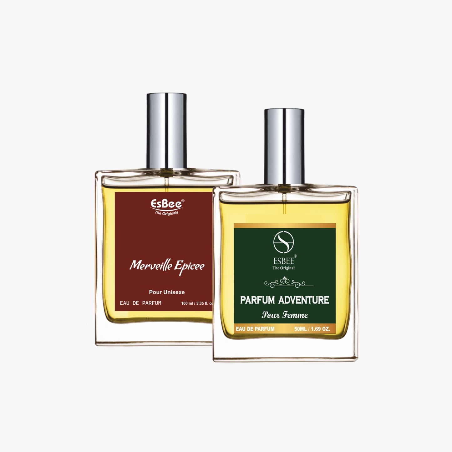 Esbee Parfum Adventure & Merveille Epicee Perfume Set | Luxury Fragrance for Couples | 100ML & 50ML | Long-Lasting Scent, Floral & Woody Notes | Up to 10-Hour Wear I Pack of 2