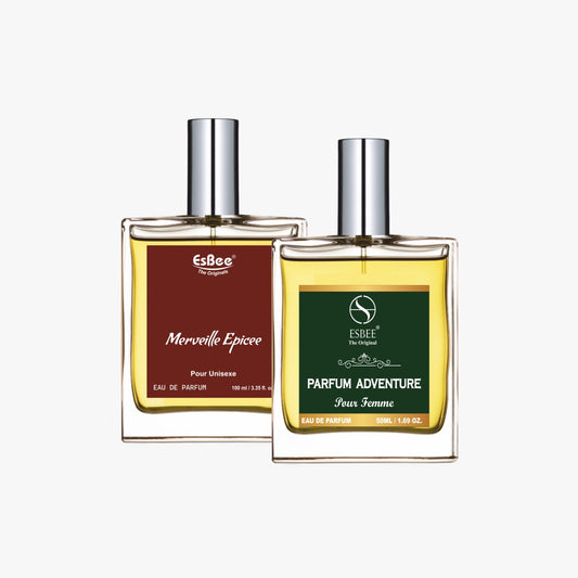 Esbee Parfum Adventure & Merveille Epicee Perfume Set | Luxury Fragrance for Couples | 100ML & 50ML | Long-Lasting Scent, Floral & Woody Notes | Up to 10-Hour Wear I Pack of 2