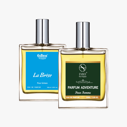 Esbee Parfum Adventure & La Brise Perfume Set | Luxury Fragrance for Couples | 100ML & 50ML | Long-Lasting Scent, Floral & Woody Notes | Up to 10-Hour Wear I Pack of 2