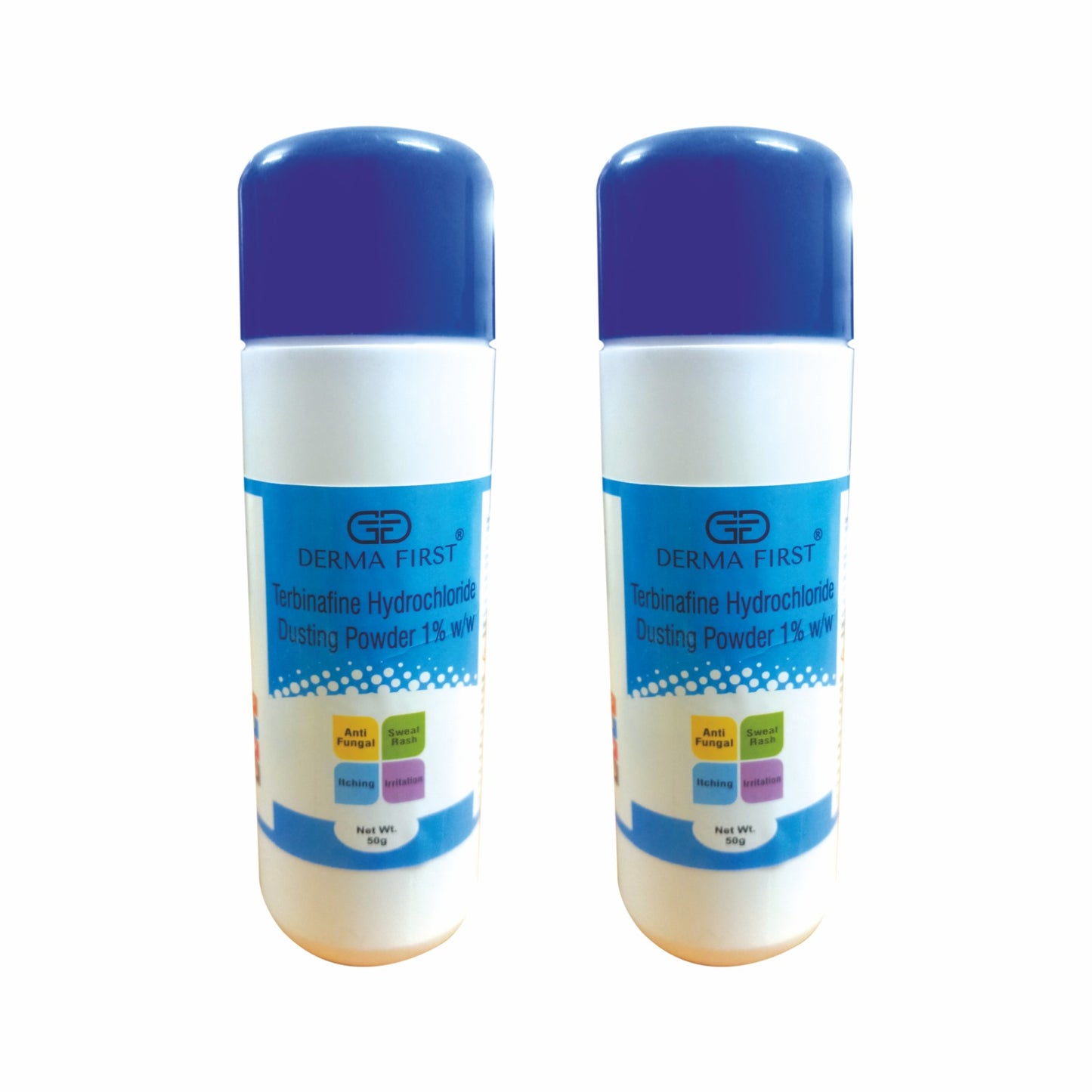 Derma First Terbinafine Hydrochloride 1% Dusting Powder | Anti-Fungal Treatment for Sweat Rash, Itching, Irritation, Redness & Rashes | Expert Skin Solution | 50g I Pack of 2