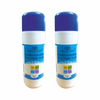 Derma First Terbinafine Hydrochloride 1% Dusting Powder | Anti-Fungal Treatment for Sweat Rash, Itching, Irritation, Redness & Rashes | Expert Skin Solution | 50g I Pack of 2