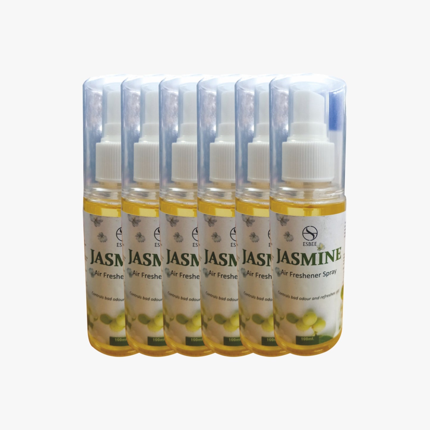 Esbee Jasmine Air Freshener Spray – 6 x 100ML | Long-Lasting & Refreshing Floral Fragrance | Odor Eliminator & Room Freshener (Pack of 6) (100ML, Jasmine)