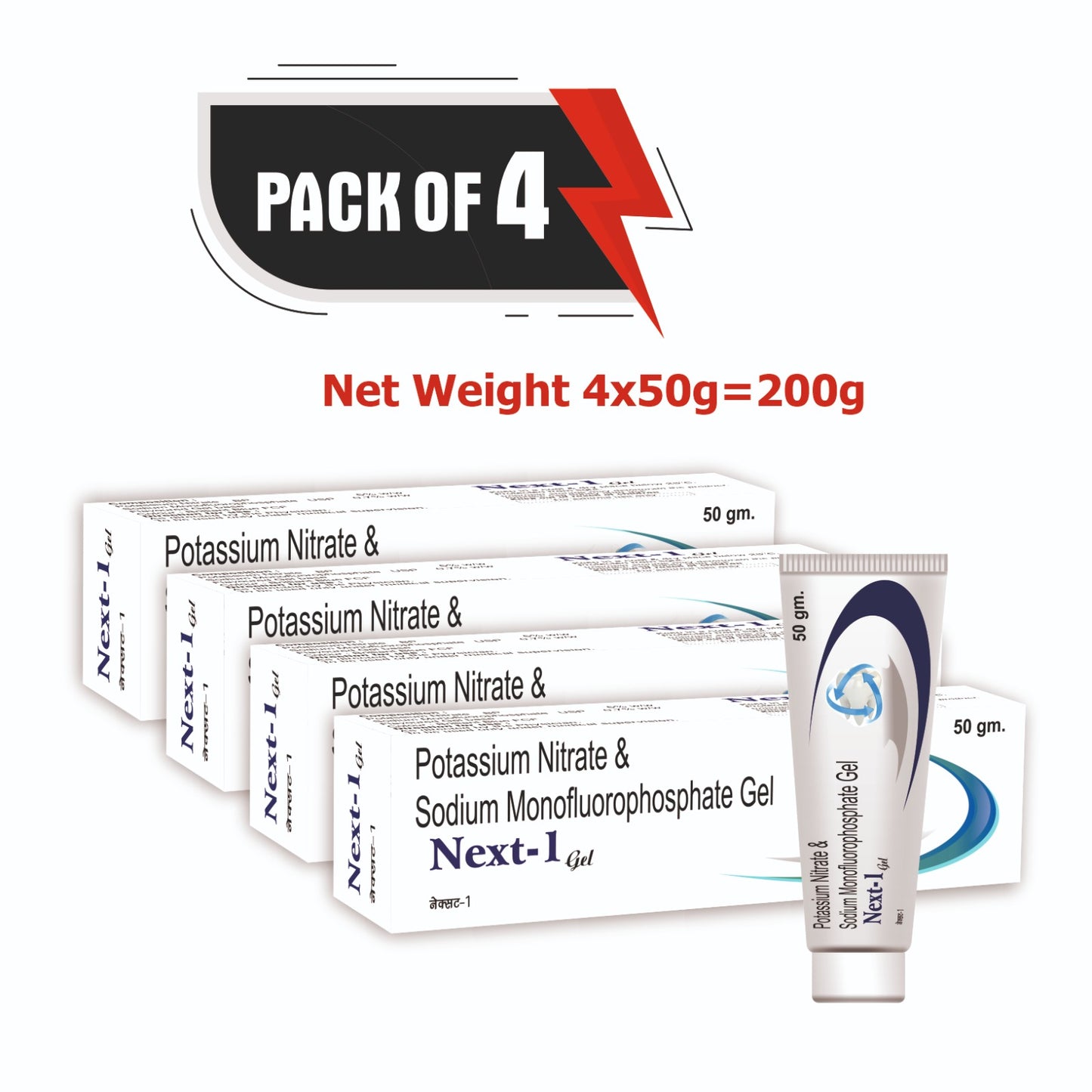 Sidhbali Next-1 Gel Potassium Nitrate & Sodium Monofluorophosphate Gel Fights Tooth Decay Toothpaste 50 g (Pack of 4)