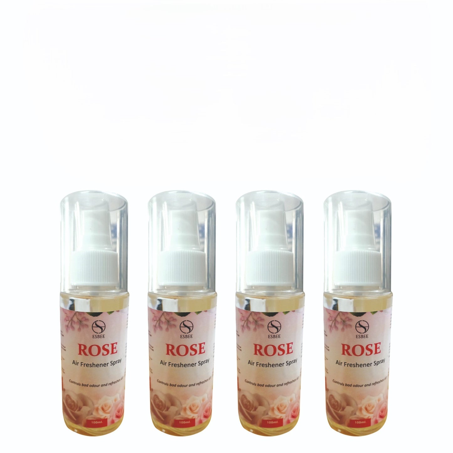 Esbee Rose Air Freshener Spray – 4 x 100ML | Long-Lasting & Refreshing Floral Fragrance | Odor Eliminator & Room Freshener (Pack of 4) (100ML, Rose)