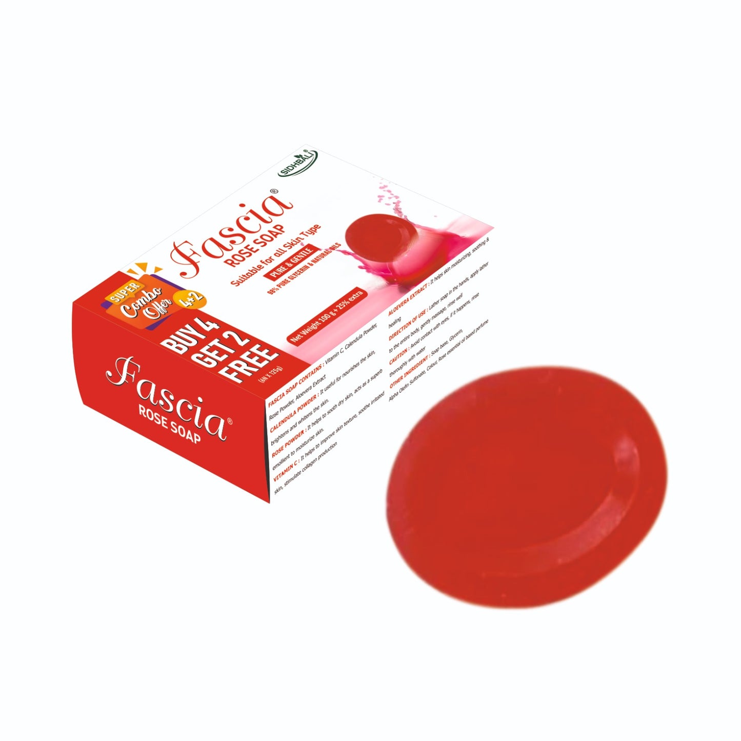 Fascia Rose Soap | Suitable for All Skin Types | 98% Pure Glycerin & Natural Oils, Vitamin C, Rose Powder & Aloe Vera Extract | 100g + 25% Extra | Pack of 1 | Dermatologist Tested