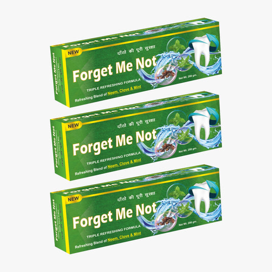 Forget Me Not Total Protection Toothpaste – Triple Refreshing Formula with Neem, Clove & Mint | Whitening | Gum Care I Kills Germs | Reduces Plaque & Tartar | Prevents Cavities & Gum Inflammation | 200g Each I Pack of 3