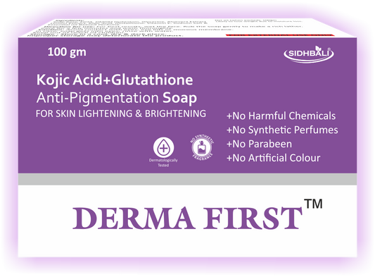 Derma First Kojic Acid and Glutathione Anti-Pigmentation Bath Soap Bar (Pack of 1) | 100g | Skin Lightening and Brightening Soap | For Treating Dark Spots & Blemishes