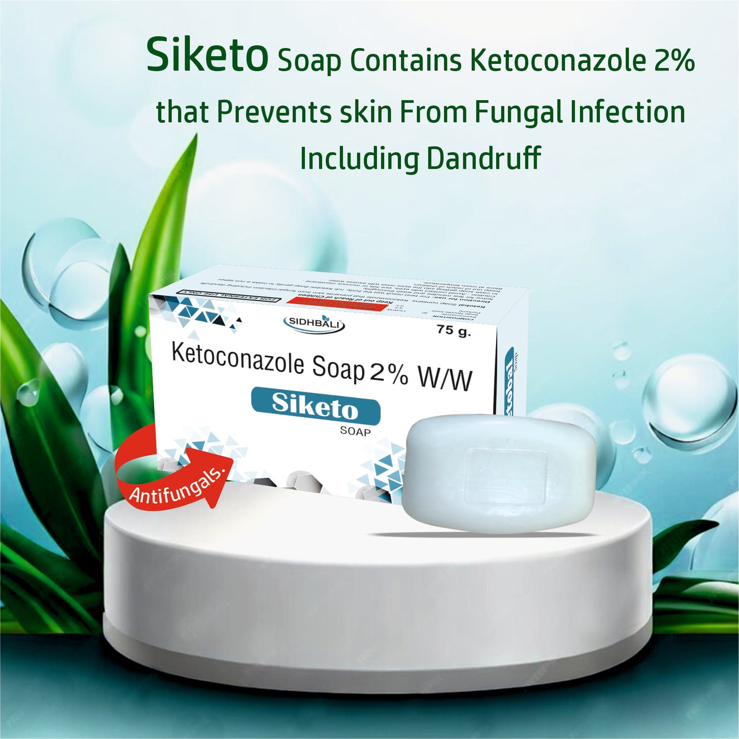 Siketo Ketoconazole Soap 1% w/w | Antifungal Medicated Soap for Skin & Scalp | Helps Prevent Fungal Infections & Dandruff | 75g I Pack of 2
