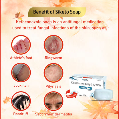 Siketo Ketoconazole Soap 1% w/w | Antifungal Medicated Soap for Skin & Scalp | Helps Prevent Fungal Infections & Dandruff | 75g I Pack of 2