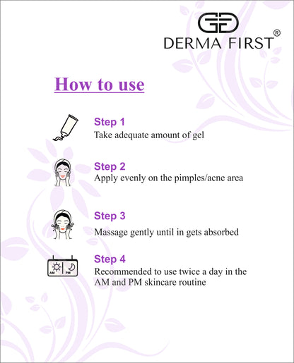 Derma First Anti-Acne Oil-Free Gel, Salicylic Acid 2%, Niacinamide 6%, For Active Acne, Oil Balance, Tightens Pores, 30G I Pack of 1